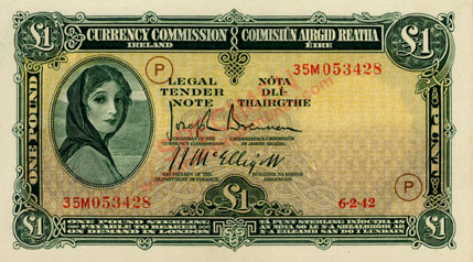Currency Commission Ireland One Pound war code 1942 code P