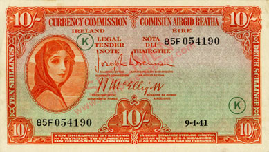 Ireland 10 Shillings war code 1941 code K
