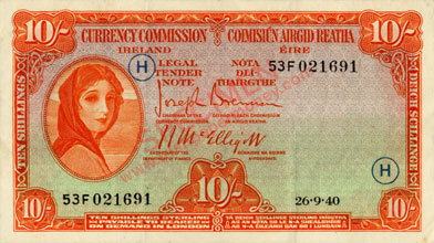 Ireland 10 Shillings war code 1940 code H