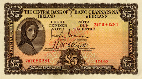Central Bank of Ireland Five Pounds 1945