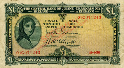 Central Bank of Ireland 1 Pound 1950