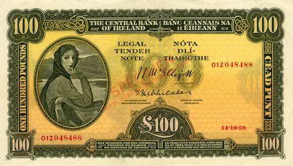 Central Bank of Ireland One hundred Pounds 1959