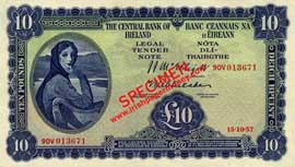 Central Bank of Ireland Ten Pounds 1957