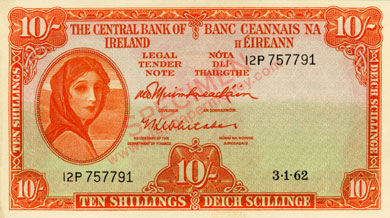 Central Bank of Ireland 10 Shillings 1962. O'Muimhneachain, Whitaker