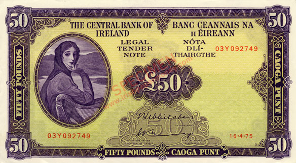 Central Bank of Ireland Fifty Pounds 1975