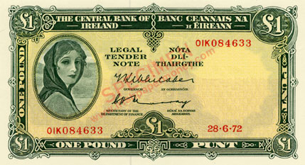 Central Bank of Ireland One Pound 1972. Whitaker, Murray