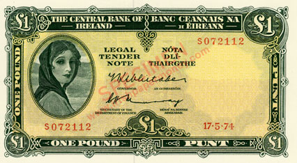 Central Bank of Ireland One Pound Replacement notes S prefix 1974