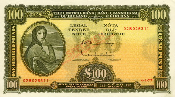 Central Bank of Ireland 100 Pounds 1977