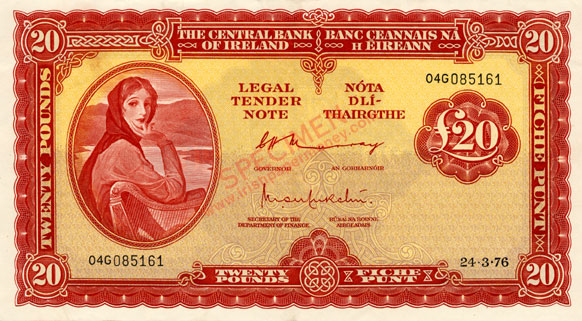 Central Bank of Ireland Twenty Pounds 1976 G prefix