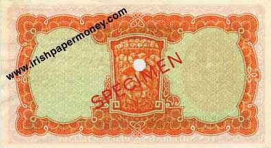 Central Bank of Ireland Ten Shillings Specimen 1945
