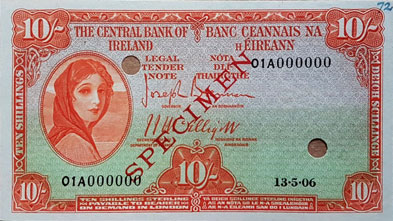 Central Bank of Ireland Ten Shillings Specimen 1945 Brennan McElligott