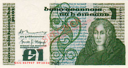 Central Bank of Ireland One Pound Replacement note, GGG prefix 1981
