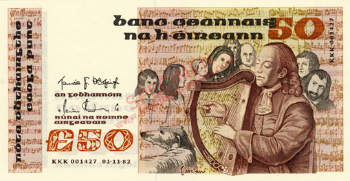 Central Bank of Ireland 50 Pounds 1982 KKK replacement note