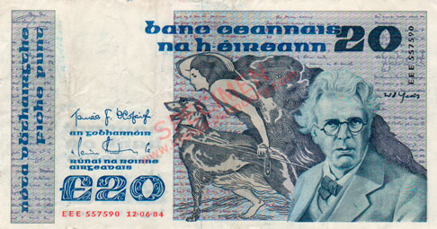 Central Bank of Ireland Yeats 20 Pound 1986 EEE Replacement note