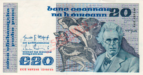 Central Bank of Ireland 20 Pounds 1985. Ó Cofaigh, Doyle