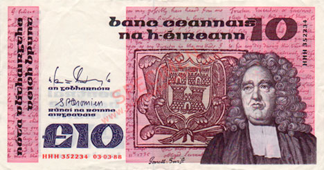Central Bank of Ireland 10 Pounds 1991 HHH replacement note
