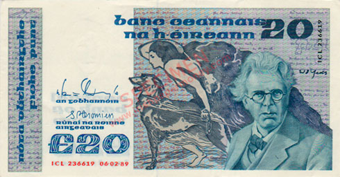 Central Bank of Ireland 20 Pounds 1991. Doyle, Cromien