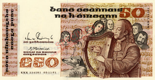 Central Bank of Ireland 50 Pounds 1991 KKK replacement note