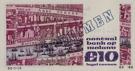 Central Bank of Ireland 10 Pounds Specimen 1983 reverse
