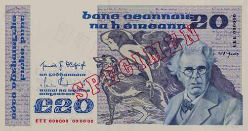Central Bank of Ireland 20 Pounds Specimen 1983