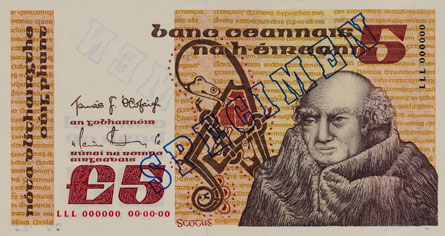 Central Bank of Ireland Five Pounds Specimen 1983