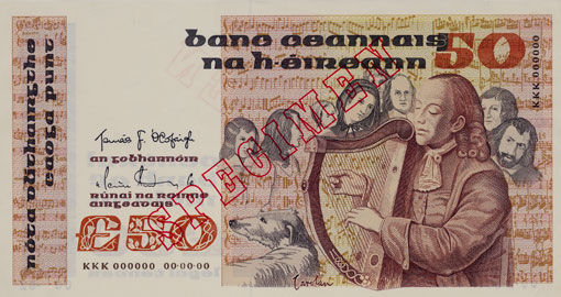 Central Bank of Ireland Fifty Pounds Specimen 1982