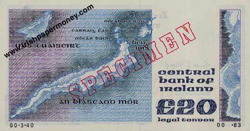 Central Bank of Ireland 20 Pounds Series B specimen