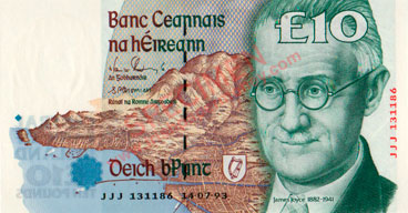 Central Bank of Ireland 10 Pounds 1993. JJJ replacement note
