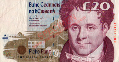 Central Bank of Ireland First date 20 Pound 10.09.92 BBB Replacement