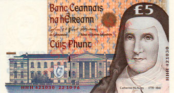 Central Bank of Ireland 5 Pounds 1996 Replacement note HHH prefix