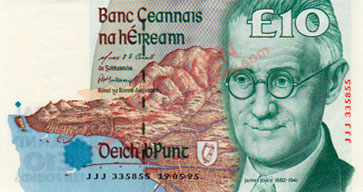 Central Bank of Ireland Ten Pounds 1995. JJJ replacement note