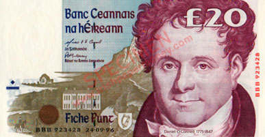 Central Bank of Ireland 20 Pounds 1996 Replacement note BBB
