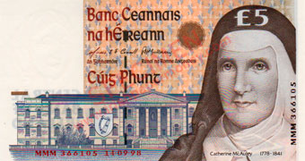 Central Bank of Ireland 5 Pounds 1998 Replacement note MMM prefix