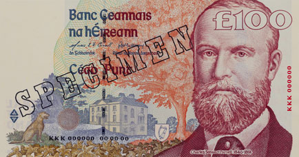 Central Bank of Ireland Parnell 100 Pounds Specimen 1996 