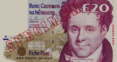 Central Bank of Ireland 20 Pounds Specimen 1992 Daniel O'Connell