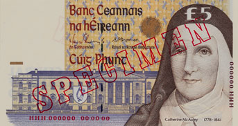 Central Bank of Ireland Five Pounds Specimen 1994