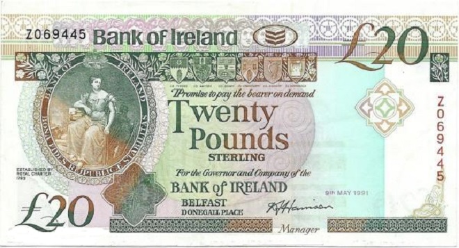 Bank of Ireland  20 Pounds Replacement 9th May 1991 Harrison.jpg
