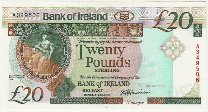 Bank of Ireland 20 Pounds 9th May 1991 Harrison.jpg