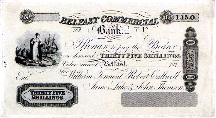 Belfast Commercial Bank William Tennant & Co. 35 Shillings Proof ca 1824-1825.jpg