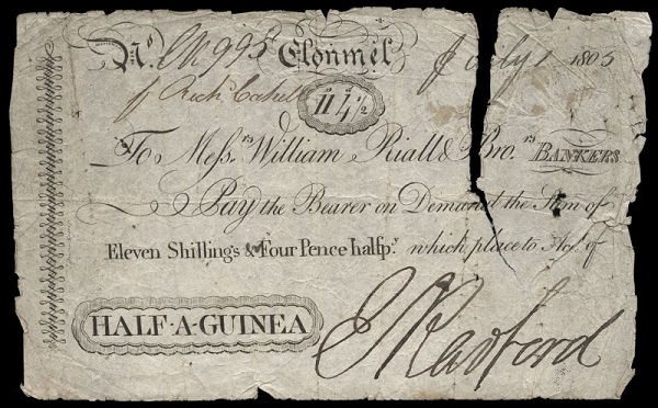 Clonmel Bank William Riall & Co. Half Guinea July 1st 1805.jpg
