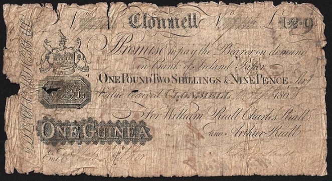 William Riall & Co. Clonmel Bank 1 Guinea 10th September 1808.jpg