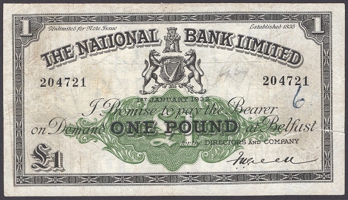 National Bank 1 Pound 1st Jan. 1932 Green.jpg