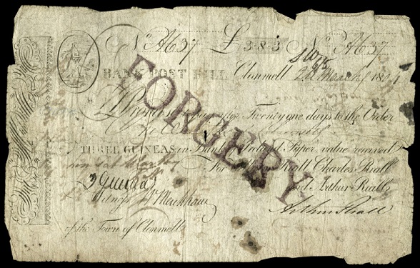 William Riall & Co. Clonmel Bank 3 Guineas Post Bill Forgery 24th March 1804.jpg