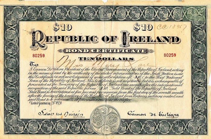 Republic of Ireland 10 Dollars Bond Certificiate 21st Jan. 1920 Grey.jpg
