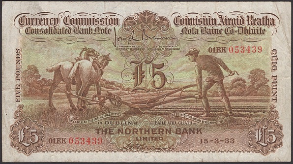 Northern Bank 5 Pound Ploughman 15th March 1933 Stewart.jpg