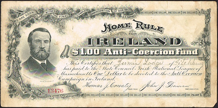 Home Rule for Ireland Anti-Coercion Fund Certificate $1 ca.1880.jpg