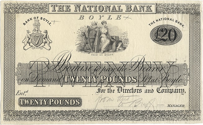 National Bank 20 Pounds Specimen ca. 1856-1869 Boyle.jpg