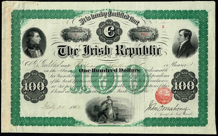 Fenian Bond 100 Dollars 20th Feb. 1866 O'Mahony.jpg