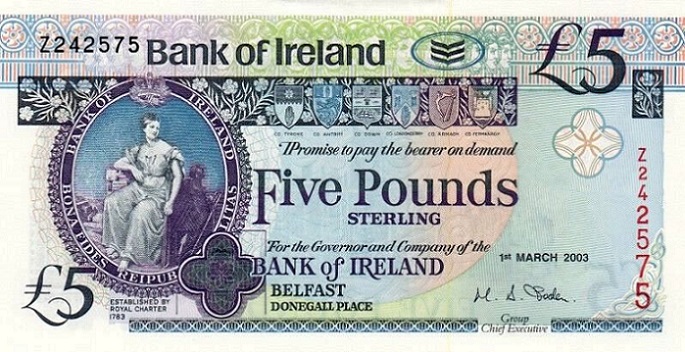Bank of Ireland 5 Pounds Replacement 1st March 2003 Soden.jpg