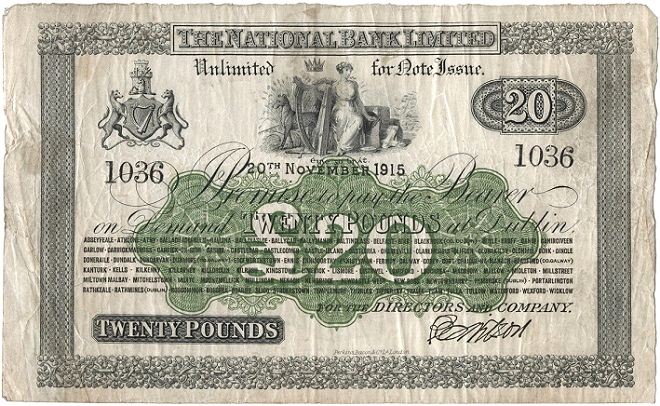 National Bank 20 Pounds 20th Nov 1915 Wilson.jpg
